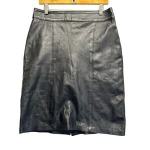 VeraPelle Vintage Black Leather Skirt Front Zip Lined Y2K Medium 52